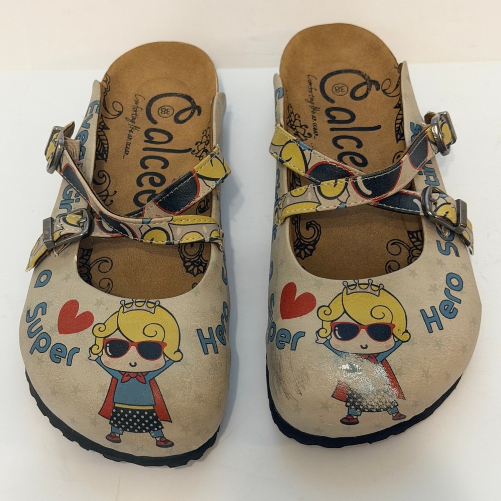 Calceo Goby 'Every Girl Is A Super Hero' Clogs/Mules Shoes Size 38 US 7.5 - Picture 12 of 16